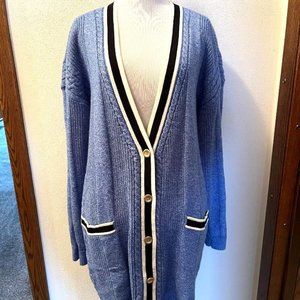 Talbots Blue Cardigan with Black and White Trim